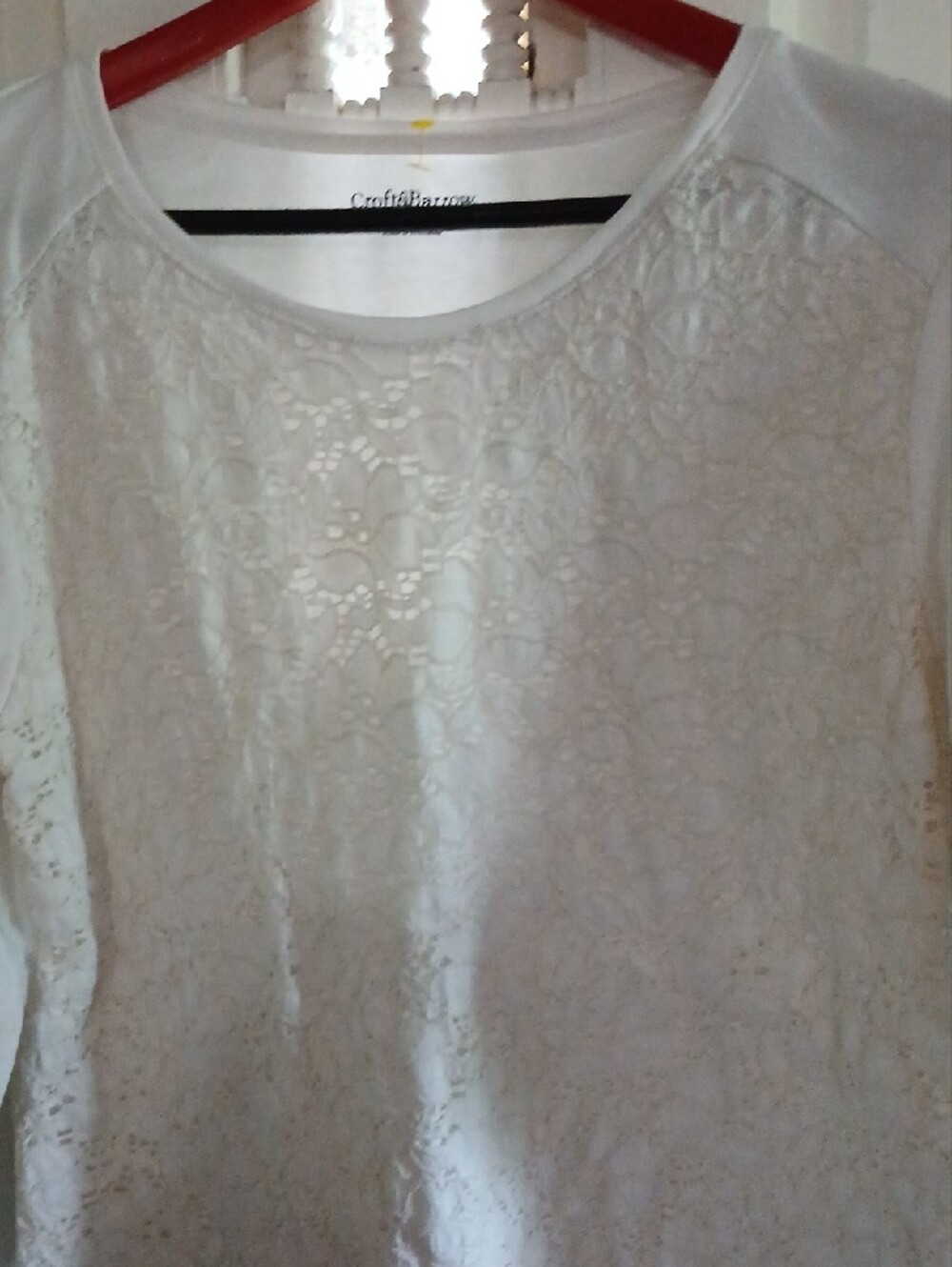 croft & barrow Cream Lace Front Long Sleeve Tee - Picture 3 of 7